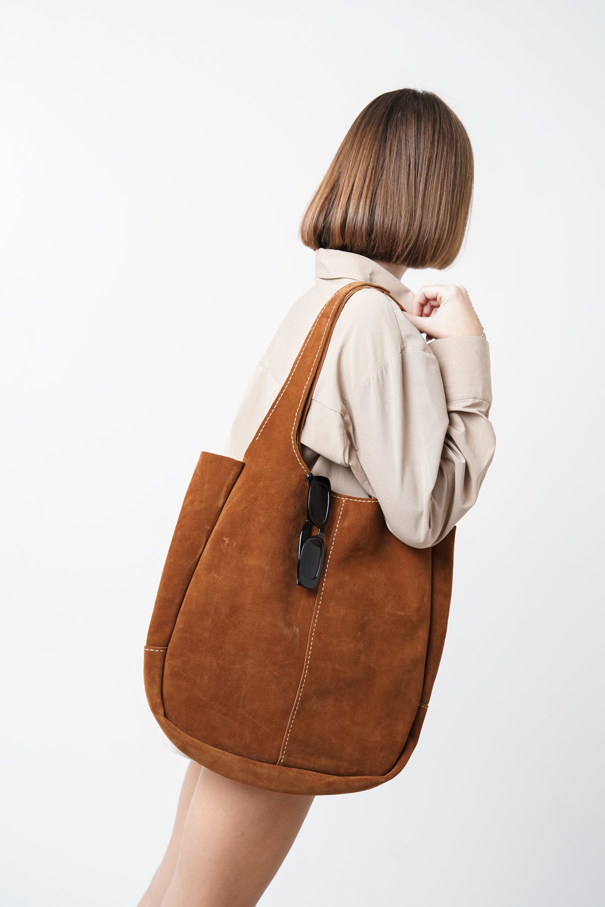 Hakiki Deri Kadın Süet Omuz Çantası - 23017