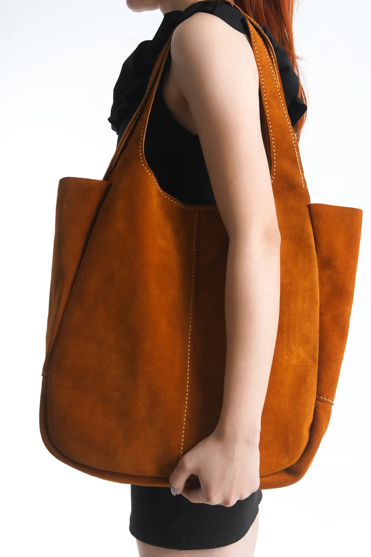 Hakiki Deri Kadın Süet Omuz Çantası - 23017