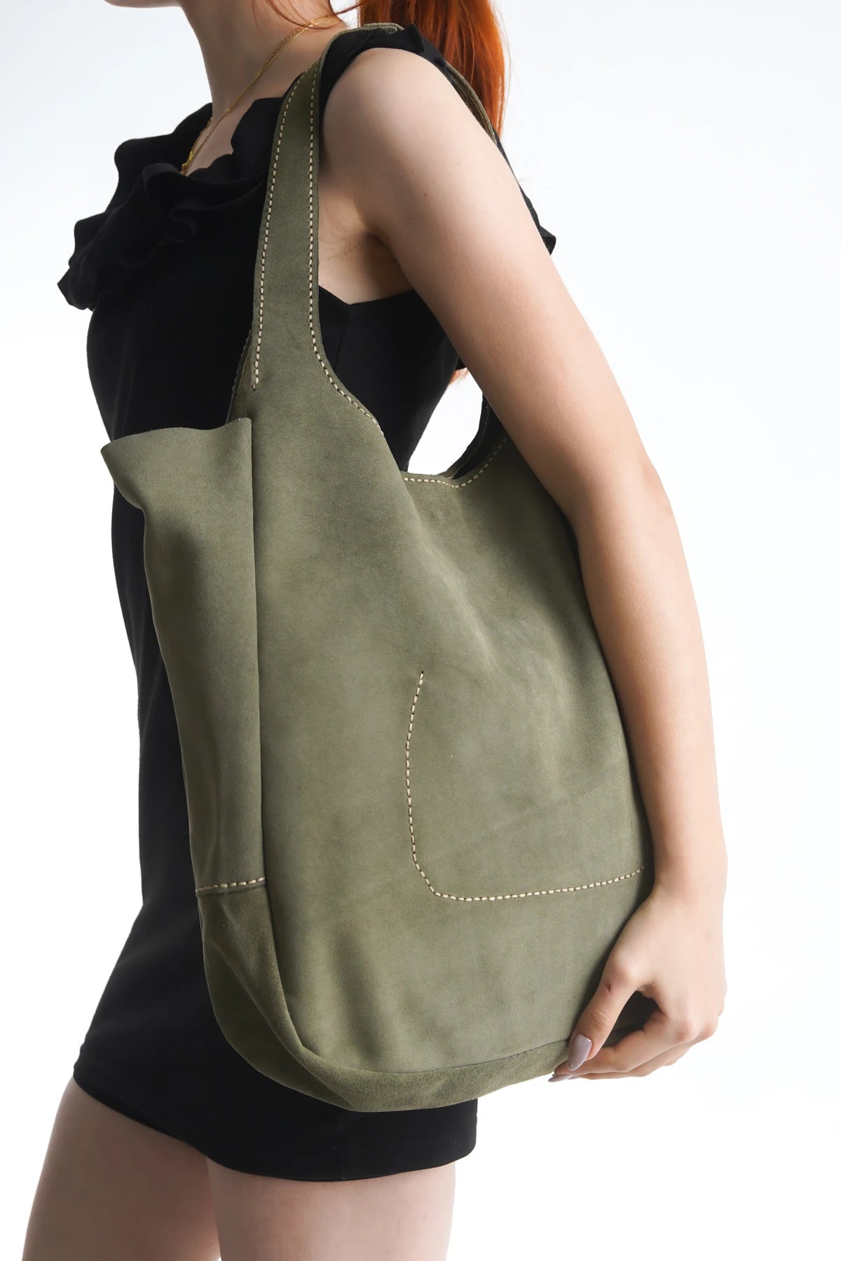 Hakiki Deri Kadın Süet Omuz Çantası - 23017