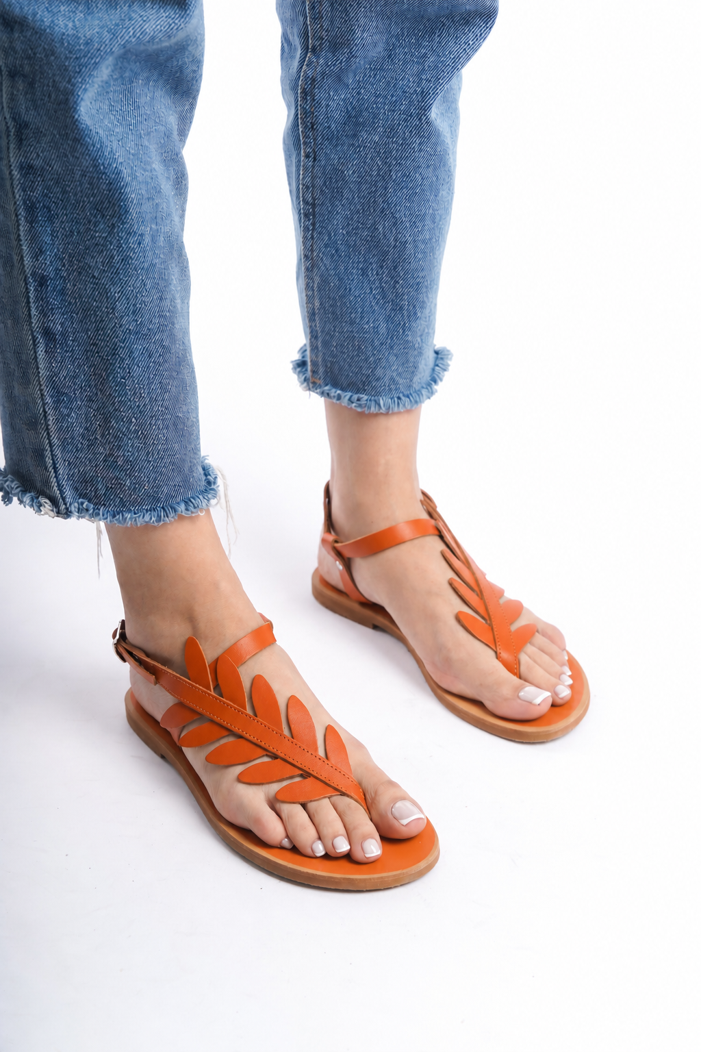 %100 El Yapımı Hakiki Deri Kadın Sandalet - K5804