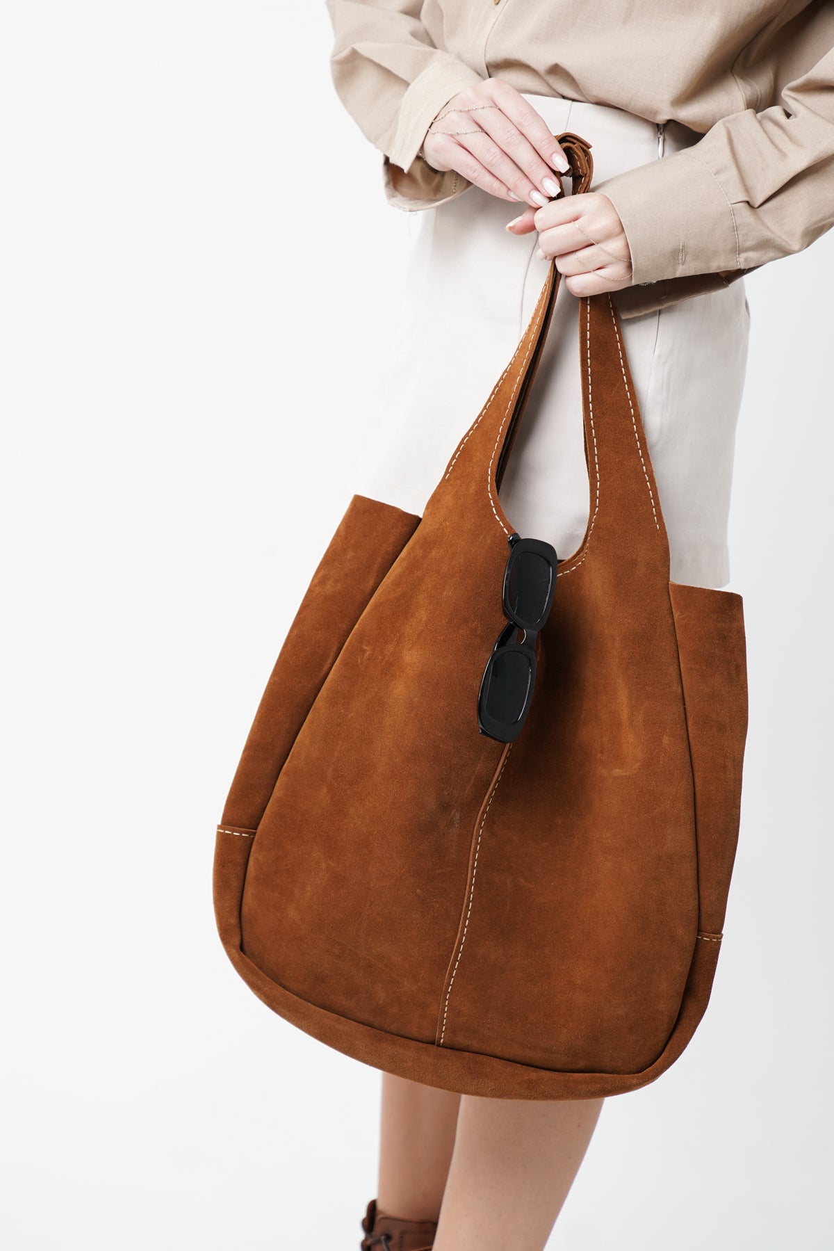 Hakiki Deri Kadın Süet Omuz Çantası - 23017