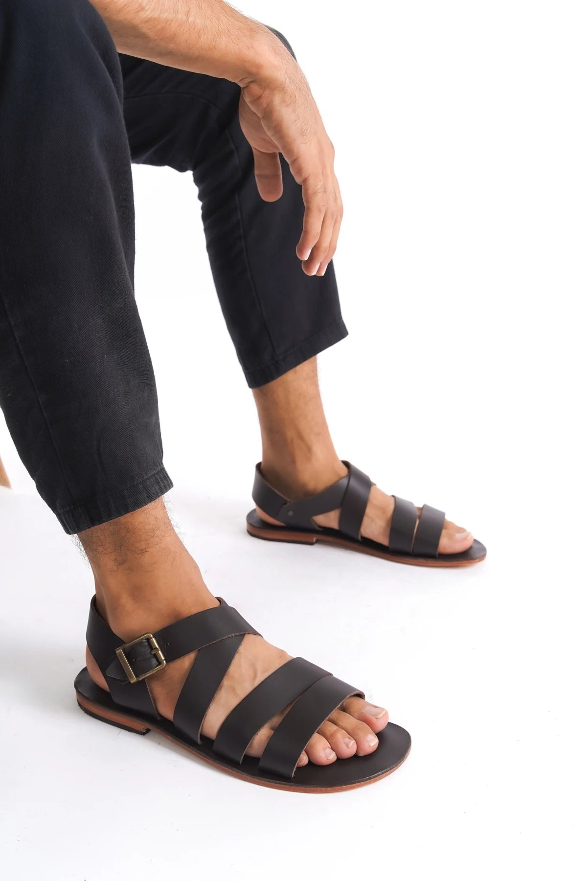 %100 Hakiki Deri El Yapımı Erkek Sandalet - K1027
