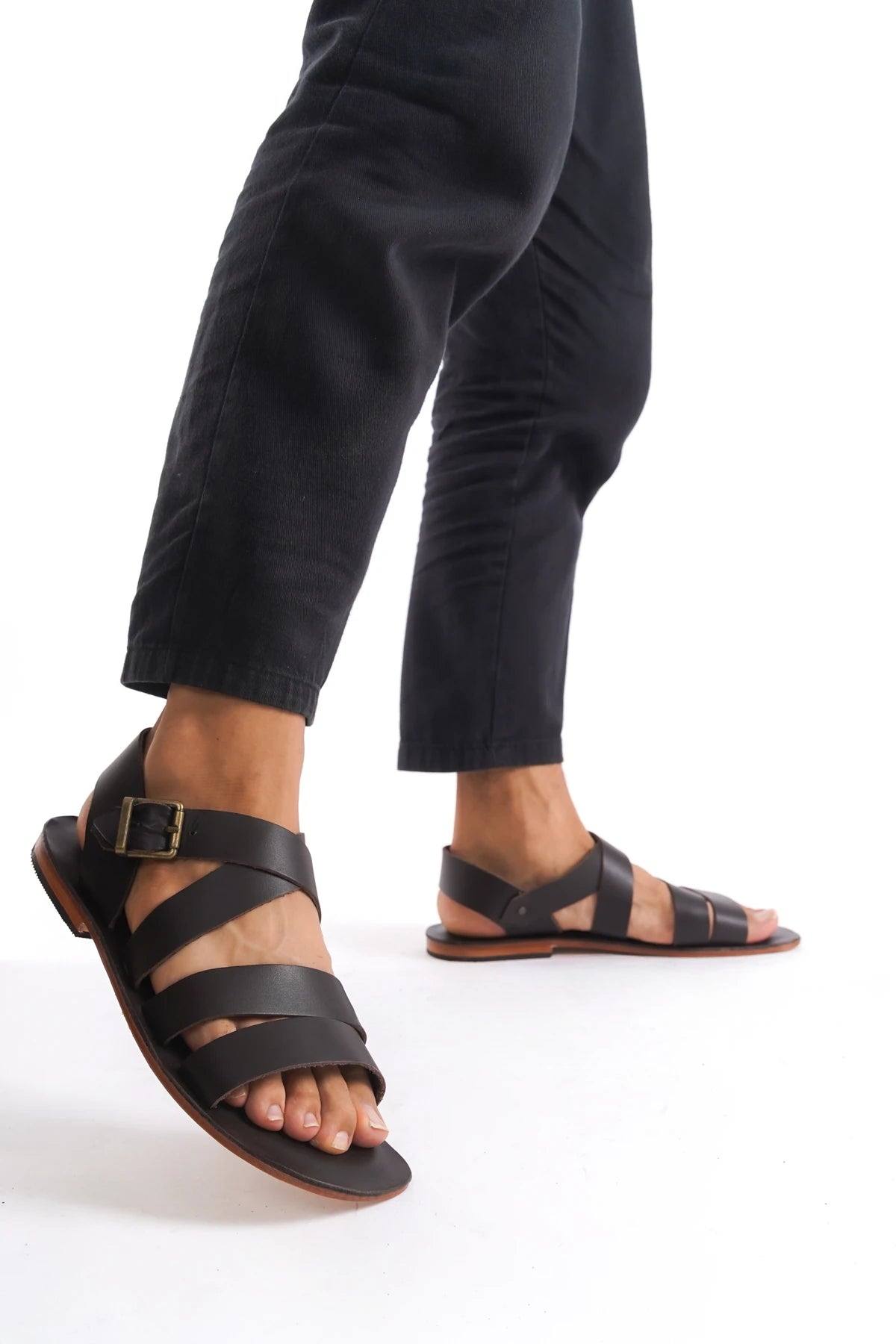 %100 Hakiki Deri El Yapımı Erkek Sandalet - K1027