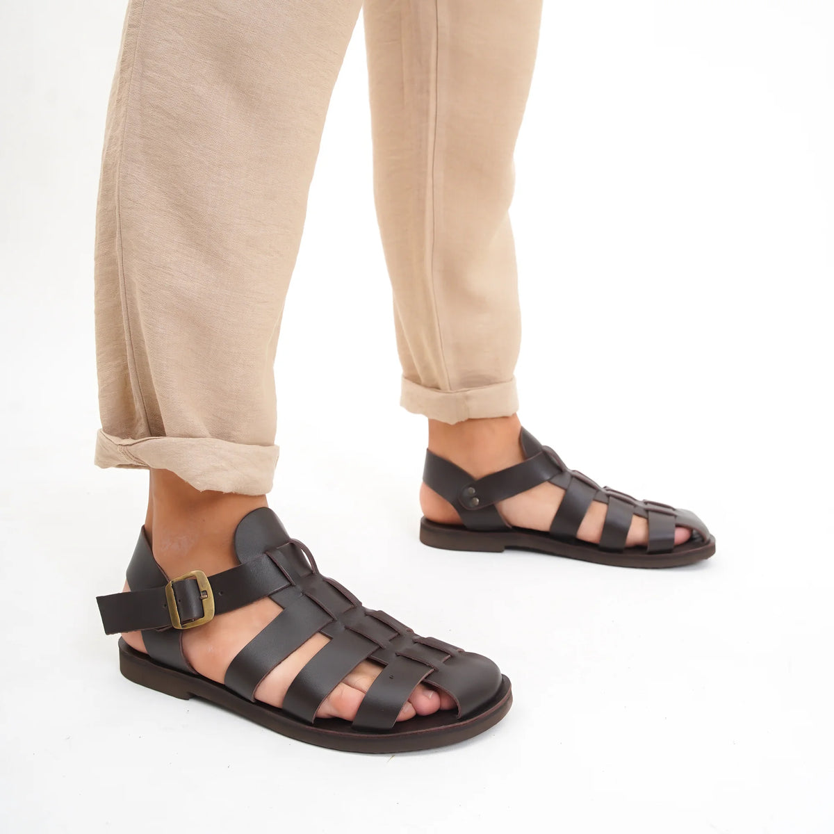 %100 Hakiki Deri El Yapımı Erkek Sandalet - E1020
